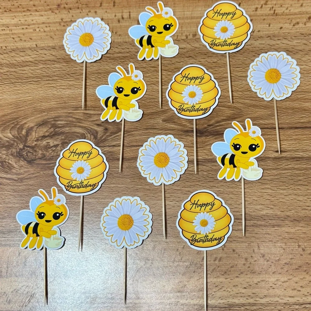 Bee-Themed Birthday Cupcake Toppers
